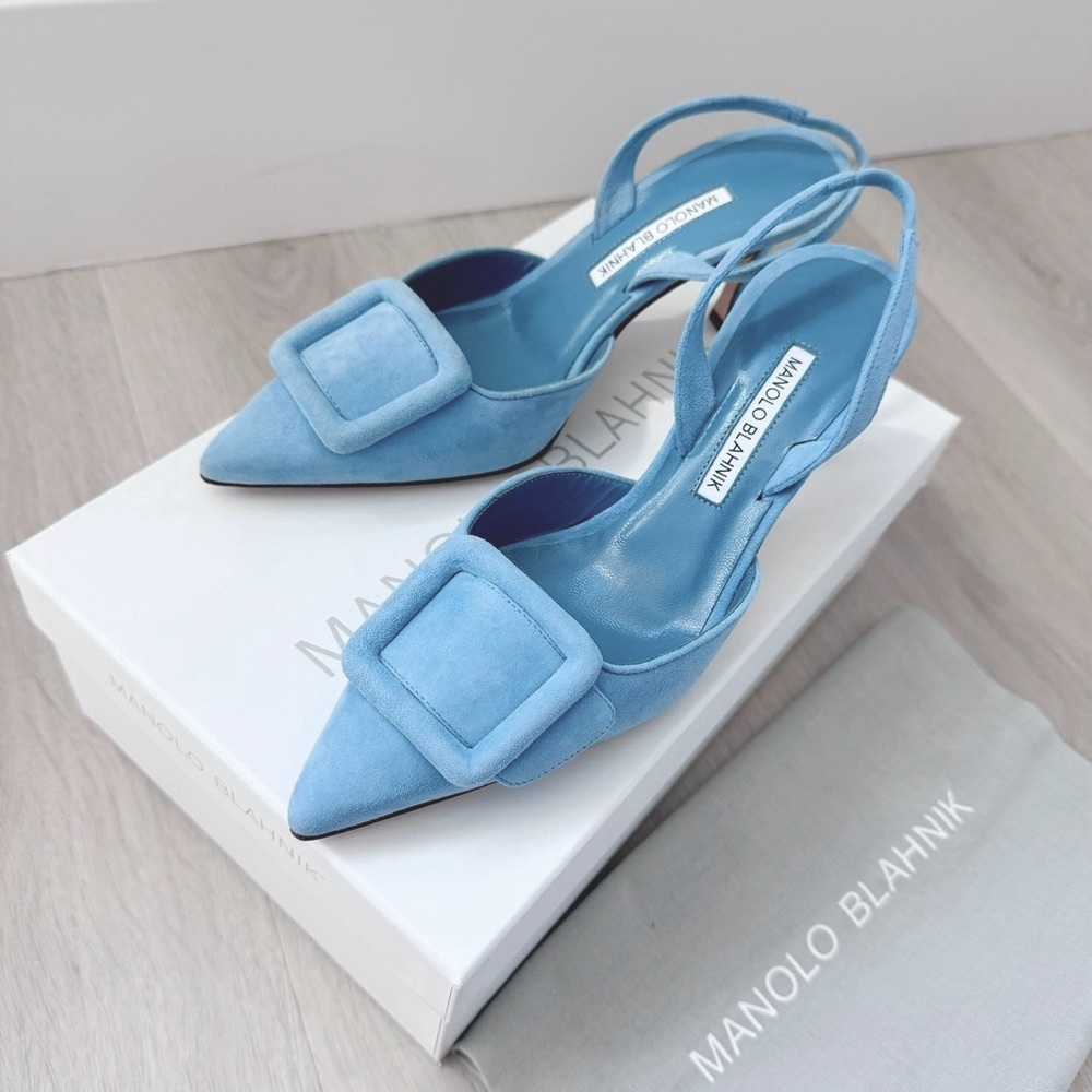 Manolo Blahnik Sky Blue Suede Heels